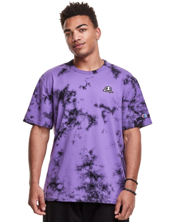 Champion Galaxy Dye Embroidered C Logo & Script Applique Purple/Black T-Shirt Mens - South Africa FE